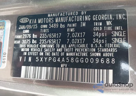 2016 Kia Sorento 3.3L Lx from USA, damaged, VIN 5XYPG4A58GG009688